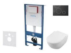 Kielle Genesis - Voorwand Montageset, Subway Toilet En Softclose Toiletbril, CeramicPlus, Gemini II Bedieningspaneel, Mat Zwart/chroom SANI11AK5105