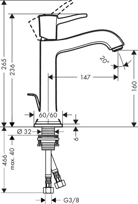 Hansgrohe Metropol Classic - Eengreeps Wastafelkraan 160 Met Waste, Chroom 31302000 2 Hansgrohe Metropol Classic - Eengreeps Wastafelkraan 160 Met Waste, Chroom 31302000 - Afbeelding 2