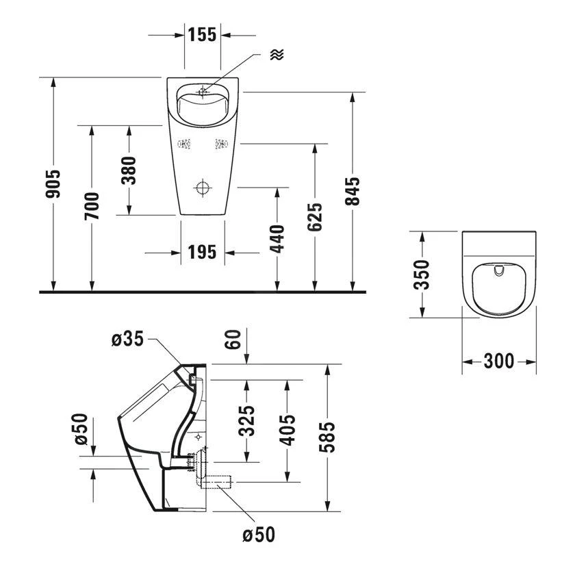 Duravit Soleil By Starck - Urinoir, Achterinlaat, Rimless, WonderGliss, Wit 28303000001 2 Duravit Soleil By Starck - Urinoir, Achterinlaat, Rimless, WonderGliss, Wit 28303000001 - Afbeelding 2