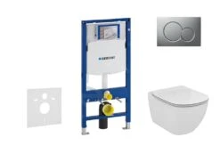 Geberit Duofix - Inbouwreservoir Voor Hangend Toilet Met SIGMA01 Bedieningsknop, Mat Chroom + Ideal Standard Tesi - Hangend Toilet En Wc-bril 111.300.00.5 NF3