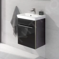 Villeroy & Boch Avento - Wastafelkast, 430x514x352 Mm, 1 Deur, Crystal Black A88701B3 -Badkamer Luxe 0360fdd29067cce950349b4a