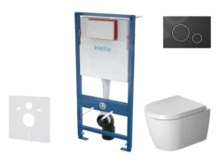 Kielle Genesis - Voorwand Montageset, ME By Starck Toilet En Softclose Toiletbril, Gemini II Bedieningspaneel, Mat Zwart/chroom SANI11AP5101