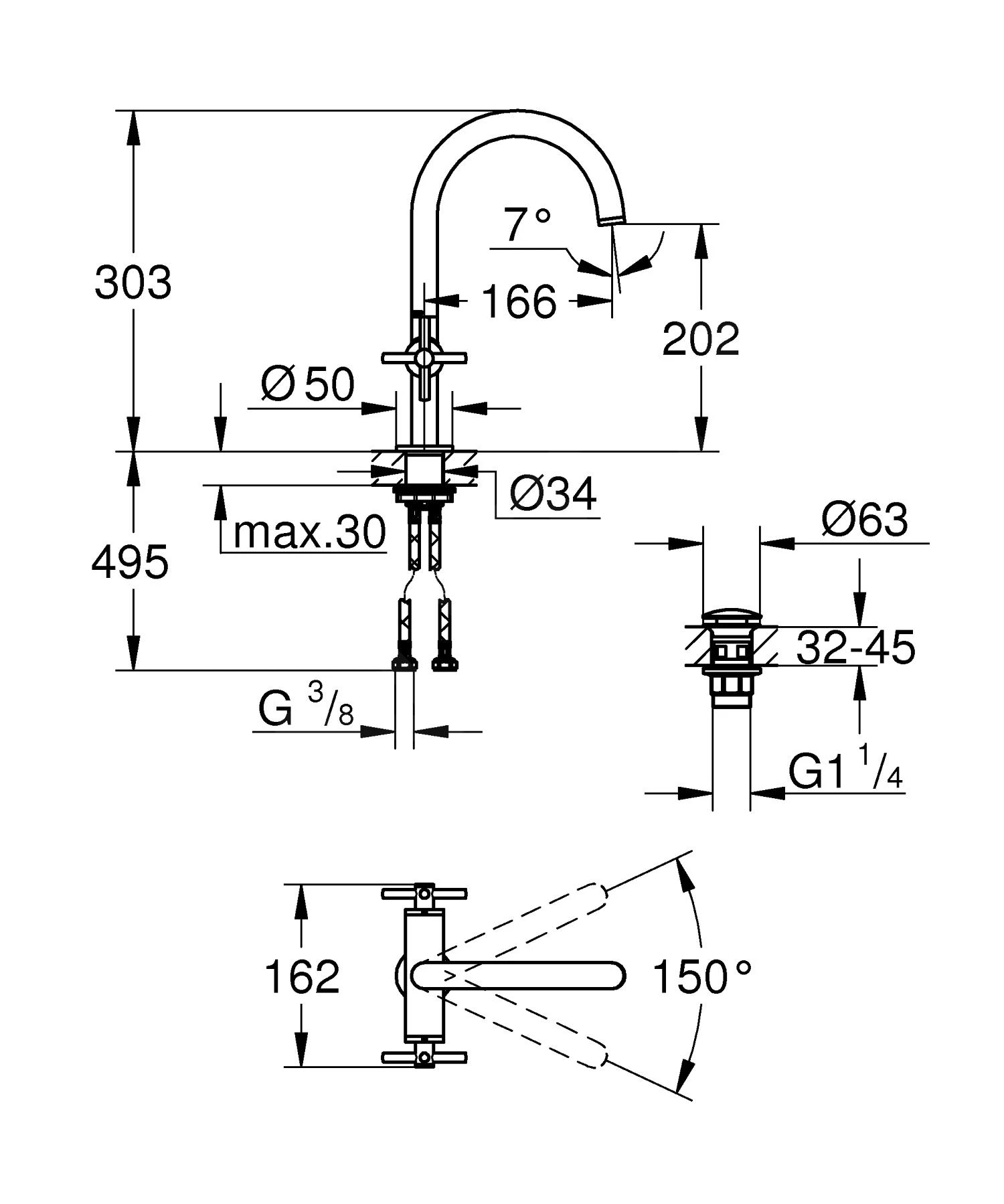 Grohe Atrio - Wastafelkraan Met Waste En Draaibare Uitloop, L-size, Chroom 21019003 2 Grohe Atrio - Wastafelkraan Met Waste En Draaibare Uitloop, L-size, Chroom 21019003 - Afbeelding 2