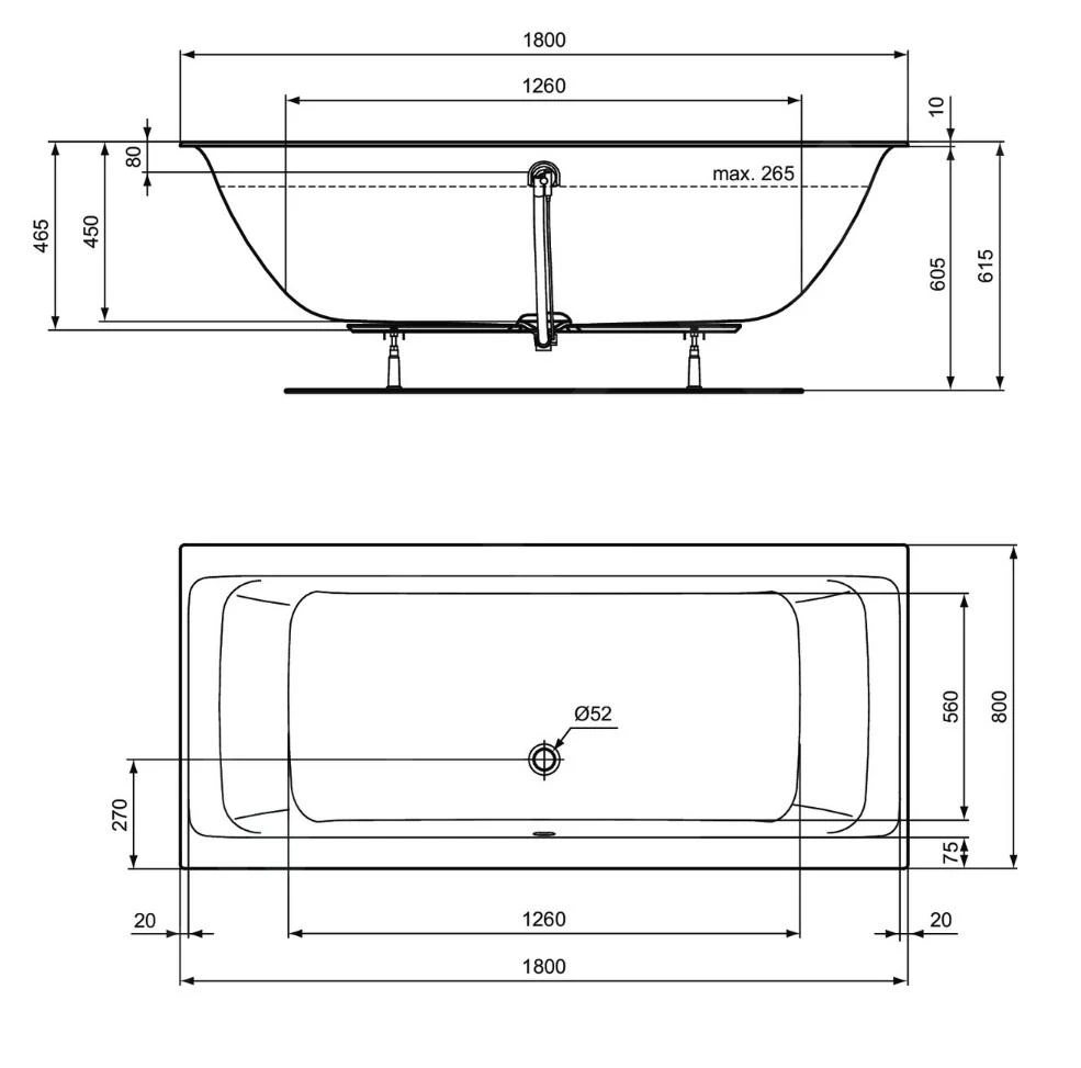 Ideal Standard Connect Air - Bad 1800x800 Mm, Mat Wit R0296V1 2 Ideal Standard Connect Air - Bad 1800x800 Mm, Mat Wit R0296V1 - Afbeelding 2