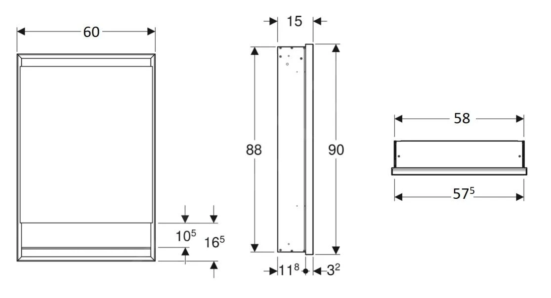 Geberit ONE - Spiegelkast Met LED-verlichting, 600x900x150 Mm, Scharnieren Links, Met Nis, Inbouw, Aluminium 505.820.00.1 2 Geberit ONE - Spiegelkast Met LED-verlichting, 600x900x150 Mm, Scharnieren Links, Met Nis, Inbouw, Aluminium 505.820.00.1 - Afbeelding 2