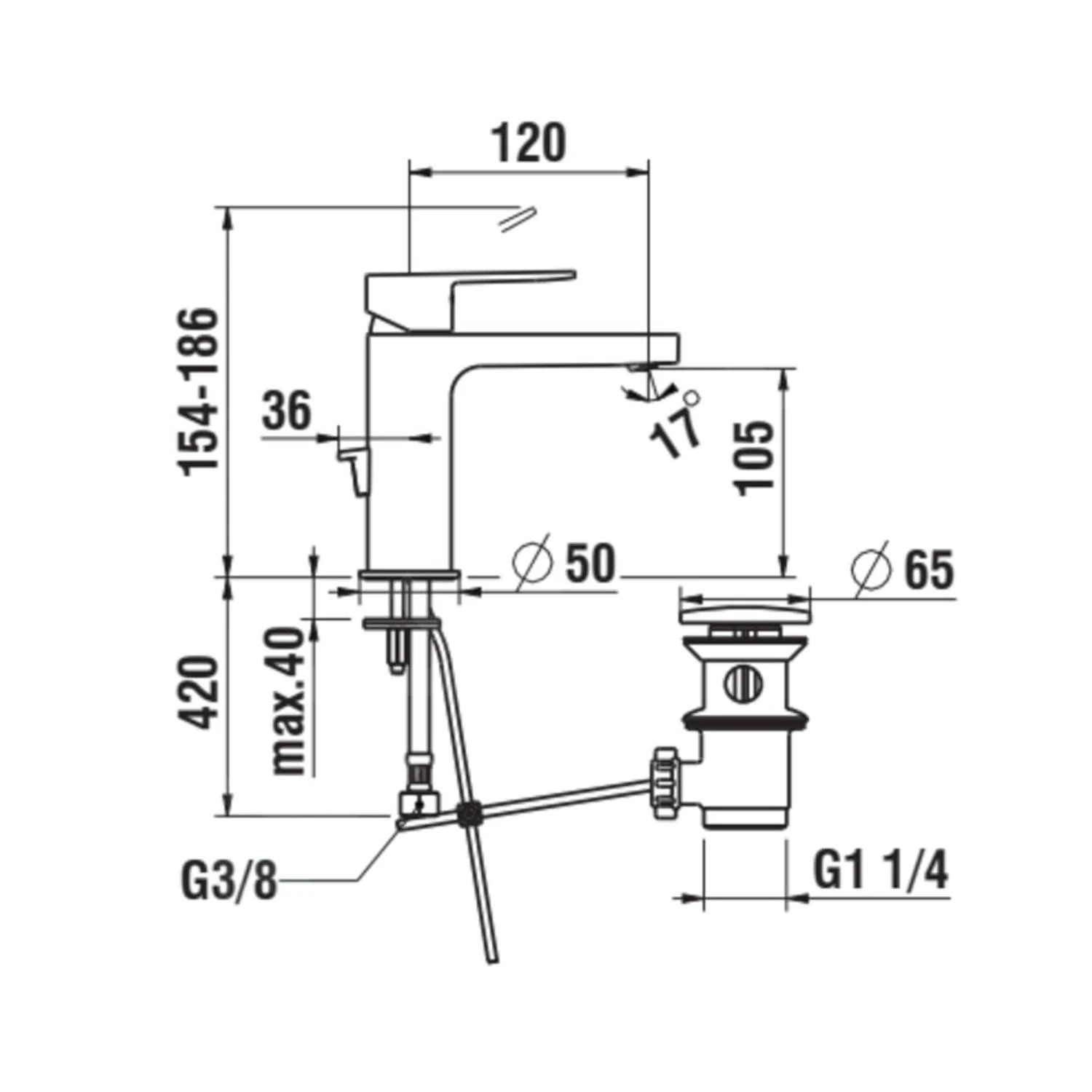 Laufen Neja - Wastafelkraan, Met Waste, Chroom H3115110041111 2 Laufen Neja - Wastafelkraan, Met Waste, Chroom H3115110041111 - Afbeelding 2