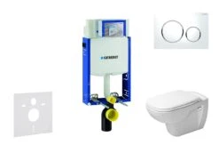 Geberit Kombifix - Toiletset Met Sigma20 Bedieningsplaat, Wit/glazend Chroom + Duravit D-Code Hangend Toilet En Wc Bril, Rimless, SoftClose 110.302.00.5 NH4