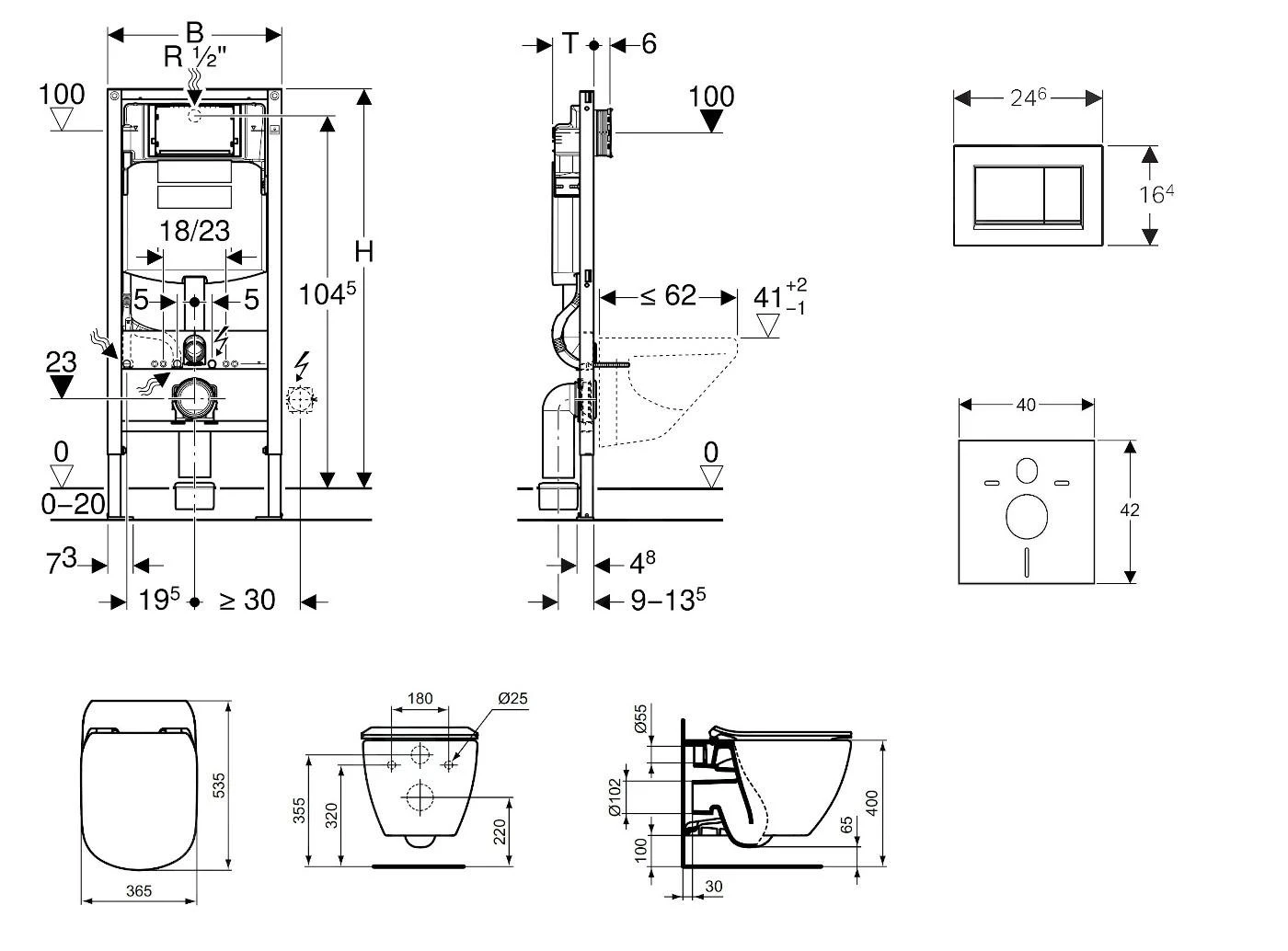 Geberit Duofix - Inbouwreservoir Voor Hangend Toilet Met SIGMA30 Bedieningsknop, Glanzend Chroom/mat Chroom + Ideal Standard Tesi - Hangend Toilet En Wc-bril, Aquablade, SoftClose 111.300.00.5 NU6 2 Geberit Duofix - Inbouwreservoir Voor Hangend Toilet Met SIGMA30 Bedieningsknop, Glanzend Chroom/mat Chroom + Ideal Standard Tesi - Hangend Toilet En Wc-bril, Aquablade, SoftClose 111.300.00.5 NU6 - Afbeelding 2