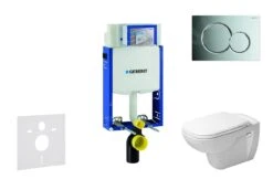 Geberit Kombifix - Toiletset Met Sigma01 Bedieningsplaat, Glanzend Chroom + Duravit D-Code Hangend Toilet En Wc Bril, Rimless, SoftClose 110.302.00.5 NH2