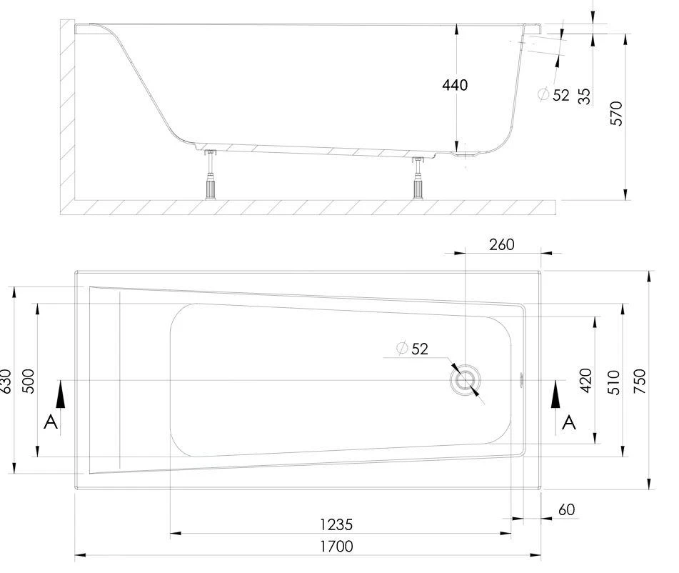 Kielle Arkas I - Rechthoekige Badkuip 1700 X 750 Mm, Wit 11111430 2 Kielle Arkas I - Rechthoekige Badkuip 1700 X 750 Mm, Wit 11111430 - Afbeelding 2
