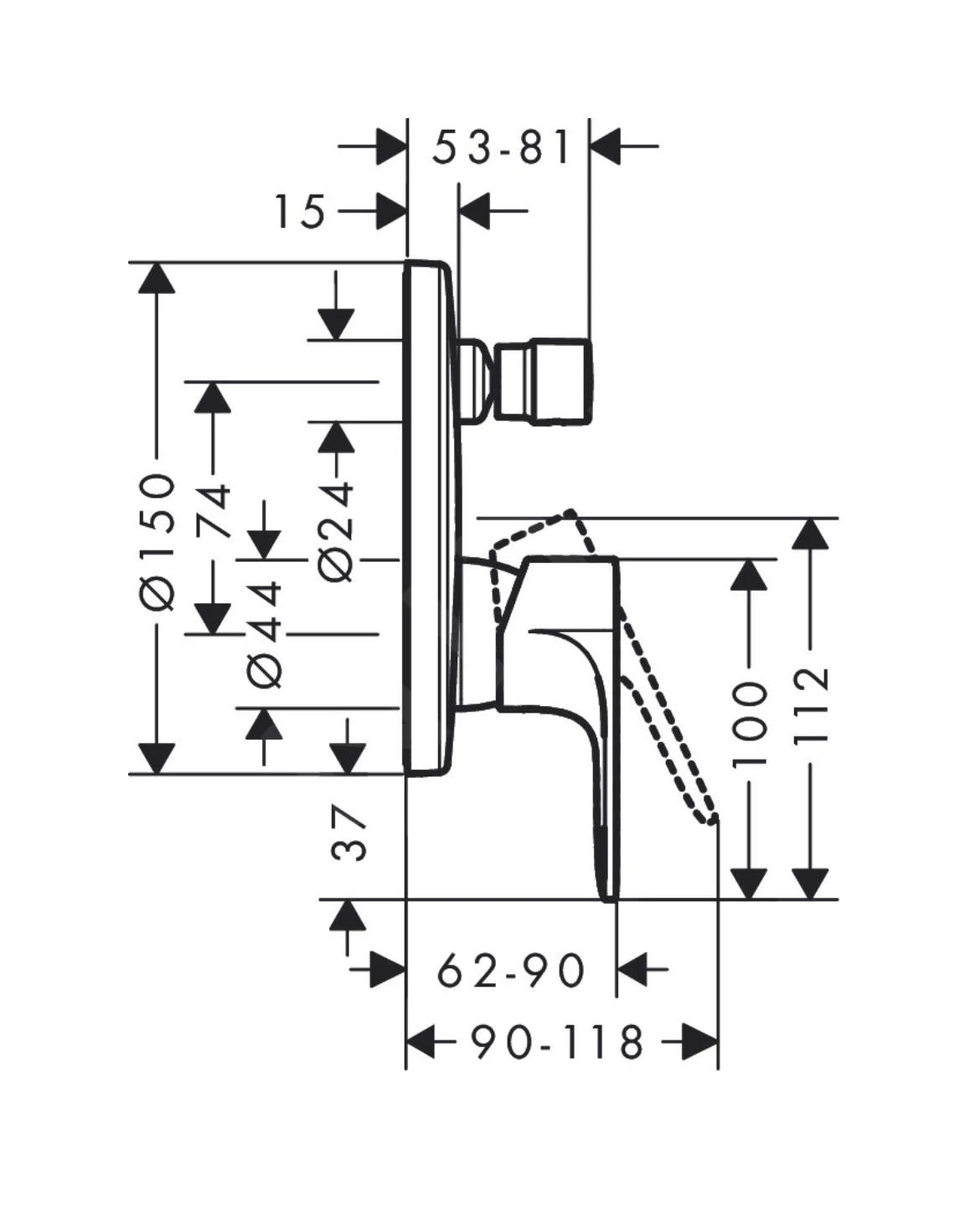 Hansgrohe Rebris S - Afdekset Badkraan, Chroom 72466000 2 Hansgrohe Rebris S - Afdekset Badkraan, Chroom 72466000 - Afbeelding 2