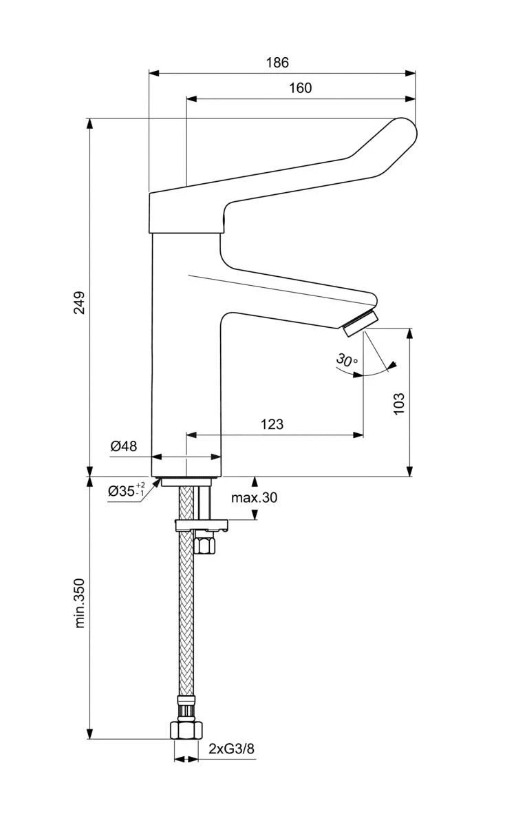 Ideal Standard Ceraplus II - Wastafelkraan Grande Met Hendel, Chroom BC106AA 2 Ideal Standard Ceraplus II - Wastafelkraan Grande Met Hendel, Chroom BC106AA - Afbeelding 2