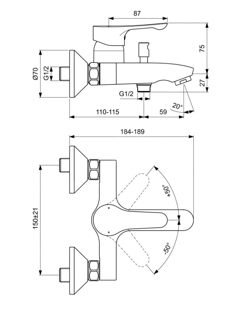 Ideal Standard Alpha - Opbouw Badkraan Met Toebehoren, Chroom BC676AA 2 Ideal Standard Alpha - Opbouw Badkraan Met Toebehoren, Chroom BC676AA - Afbeelding 2