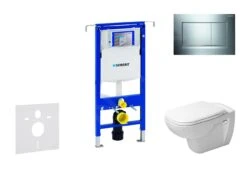 Geberit Duofix - Toiletset Met Sigma30 Bedieningsplaat, Glazend Chroom/mat Chroom + Duravit D-Code Hangend Toilet En Wc Bril, Rimless, SoftClose 111.355.00.5 NH6