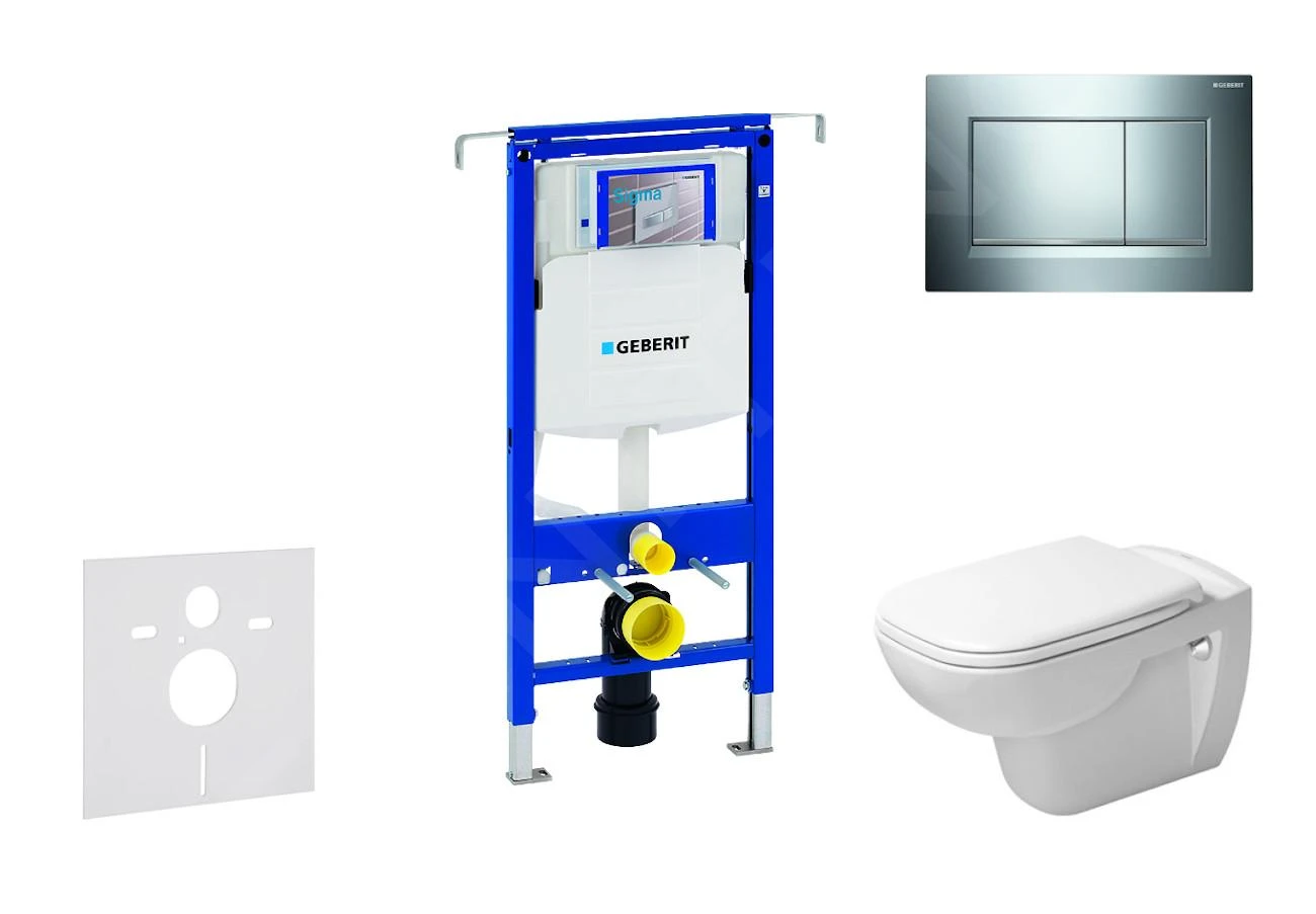 Geberit Duofix - Toiletset Met Sigma30 Bedieningsplaat, Glazend Chroom/mat Chroom + Duravit D-Code Hangend Toilet En Wc Bril, Rimless, SoftClose 111.355.00.5 NH6 1 Geberit Duofix - Toiletset Met Sigma30 Bedieningsplaat, Glazend Chroom/mat Chroom + Duravit D-Code Hangend Toilet En Wc Bril, Rimless, SoftClose 111.355.00.5 NH6