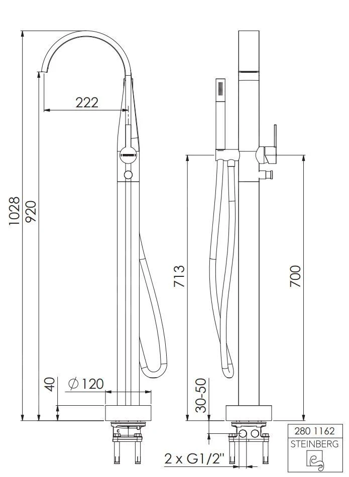 Steinberg 280 - Vrijstaande Badkraan, Rose Goud 280 1162 RG 2 Steinberg 280 - Vrijstaande Badkraan, Rose Goud 280 1162 RG - Afbeelding 2