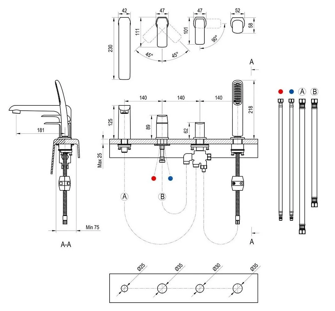 Ravak Flat - 4-gats Badrandkraan, Mat Zwart X070176 2 Ravak Flat - 4-gats Badrandkraan, Mat Zwart X070176 - Afbeelding 2