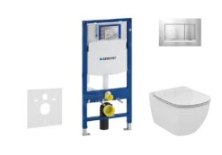 Geberit Duofix - Inbouwreservoir Voor Hangend Toilet Met SIGMA30 Bedieningsknop, Mat Chroom/chroom + Ideal Standard Tesi - Hangend Toilet En Wc-bril, Aquablade, SoftClose 111.300.00.5 NU7