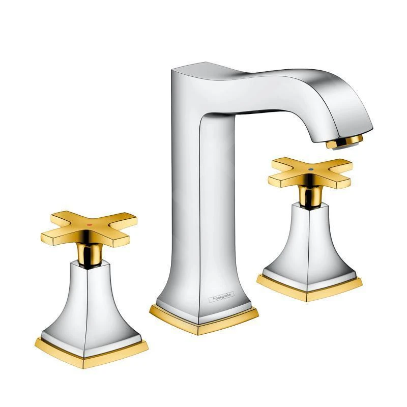 Hansgrohe Metropol Classic - 3-gats Wastafelkraan 160 Met Greep In Kruisvorm, Met Afvoergarnituur Met Trekstang, Chroom/goud Look 31307090 1 Hansgrohe Metropol Classic - 3-gats Wastafelkraan 160 Met Greep In Kruisvorm, Met Afvoergarnituur Met Trekstang, Chroom/goud Look 31307090