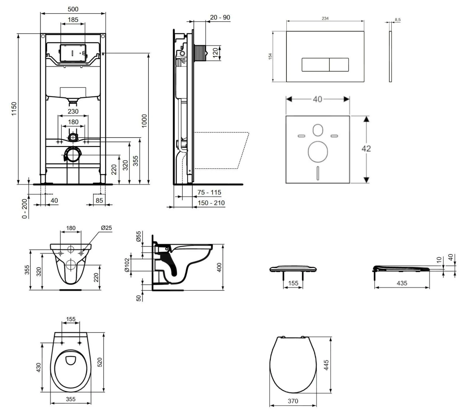 Ideal Standard ProSys - Set Voorwandinstallatie, Closet Alpha Met WC-zitting, Oleas M2 Bedieningsplaat, Wit ProSys120M SP31 2 Ideal Standard ProSys - Set Voorwandinstallatie, Closet Alpha Met WC-zitting, Oleas M2 Bedieningsplaat, Wit ProSys120M SP31 - Afbeelding 2