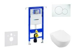 Geberit Duofix - Toiletset Met Sigma01 Bedieningsplaat, Alpine Wit + Villeroy Boch Hangend Toilet En Wc Bril, SoftClose, DirectFlush, CeramicPlus 111.355.00.5 NI1