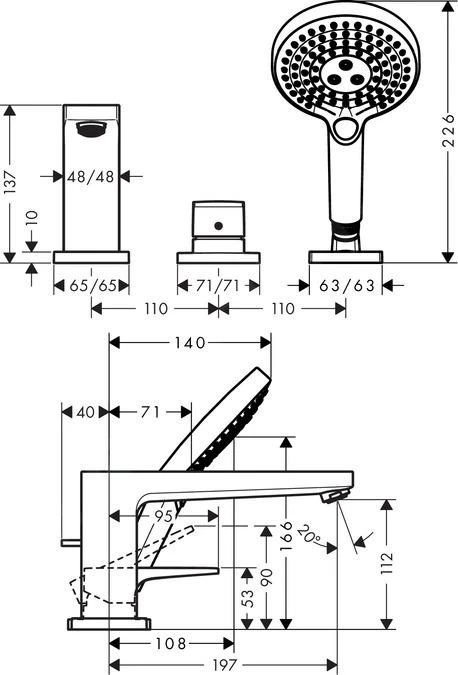 Hansgrohe Metropol - 3-gats Badrandcombinatie, Chroom 74551000 2 Hansgrohe Metropol - 3-gats Badrandcombinatie, Chroom 74551000 - Afbeelding 2