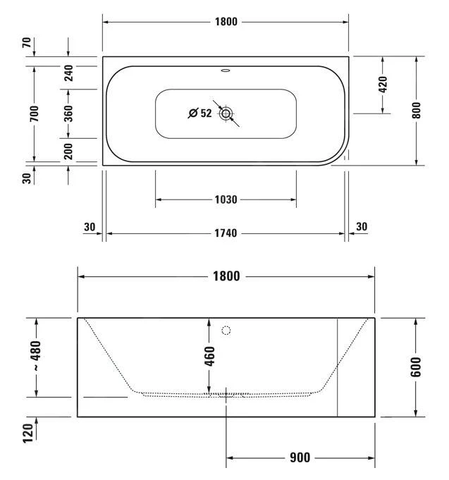 Duravit Happy D.2 Plus - Bad 1800x800 Mm, Links, Met Paneel, Wit/graphit Super Matt 700449800000000 2 Duravit Happy D.2 Plus - Bad 1800x800 Mm, Links, Met Paneel, Wit/graphit Super Matt 700449800000000 - Afbeelding 2
