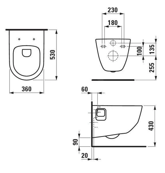 Laufen Pro - Hangend Toilet, 530x360 Mm, Rimless, Wit H8209640000001 2 Laufen Pro - Hangend Toilet, 530x360 Mm, Rimless, Wit H8209640000001 - Afbeelding 2