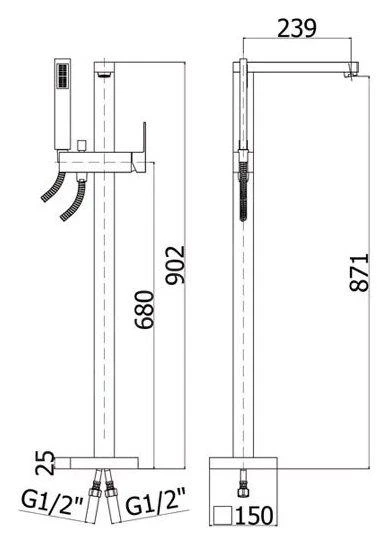 Paffoni Effe - Vrijstaande Badkraan, Met Accessoires A Incl. Inbouwdeel, Chroom EF033CR 2 Paffoni Effe - Vrijstaande Badkraan, Met Accessoires A Incl. Inbouwdeel, Chroom EF033CR - Afbeelding 2