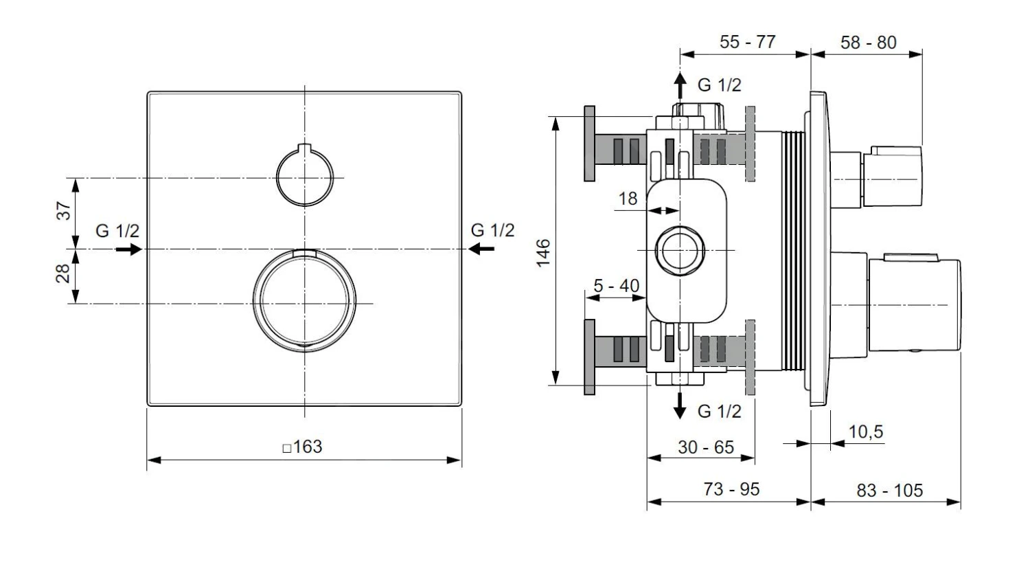 Ideal Standard CeraTherm - Inbouw Thermostatische Douchekraan, Magnetic Grey A6956A5 2 Ideal Standard CeraTherm - Inbouw Thermostatische Douchekraan, Magnetic Grey A6956A5 - Afbeelding 2