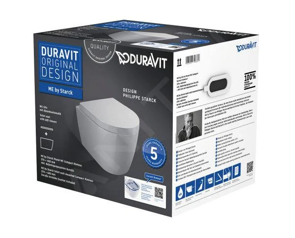 Duravit ME By Starck - Wandcloset, Softclose WC-zitting, Rimless, Alpine Wit 45300900A1 5 Duravit ME By Starck - Wandcloset, Softclose WC-zitting, Rimless, Alpine Wit 45300900A1 - Afbeelding 5