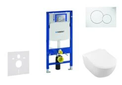 Geberit Duofix - Toiletset Met Sigma01 Bedieningsplaat, Alpine Wit + Villeroy Boch Hangend Toilet En Wc Bril, DirectFlush, SoftClose, CeramicPlus 111.300.00.5 NI1