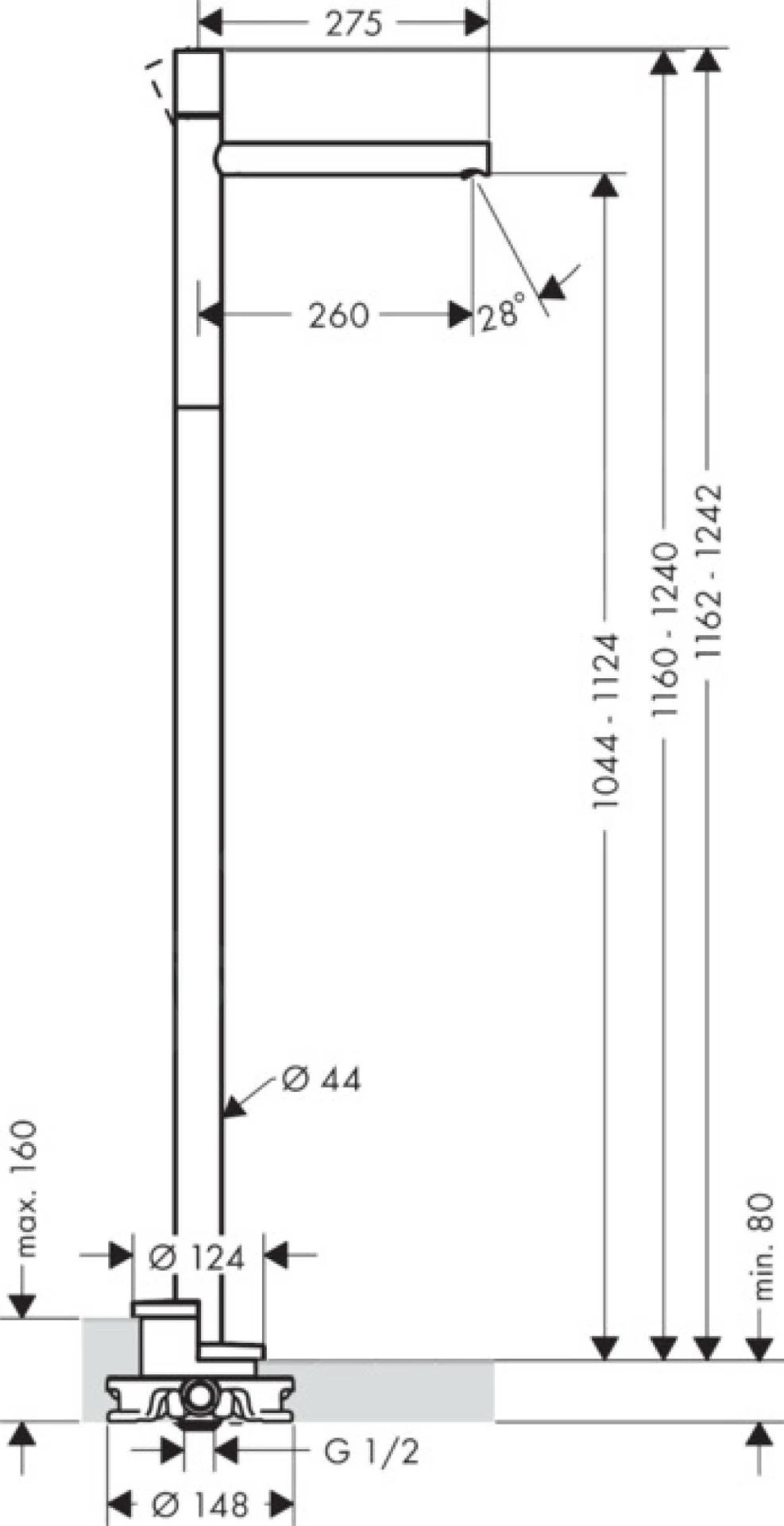 Axor Uno - Vrijstaande Wastafelkraan, Chroom 45037000 2 Axor Uno - Vrijstaande Wastafelkraan, Chroom 45037000 - Afbeelding 2