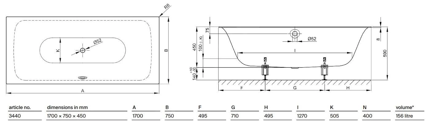 Bette Lux - Inbouwbad 1700x750 Mm, Wit 3440-000 2 Bette Lux - Inbouwbad 1700x750 Mm, Wit 3440-000 - Afbeelding 2