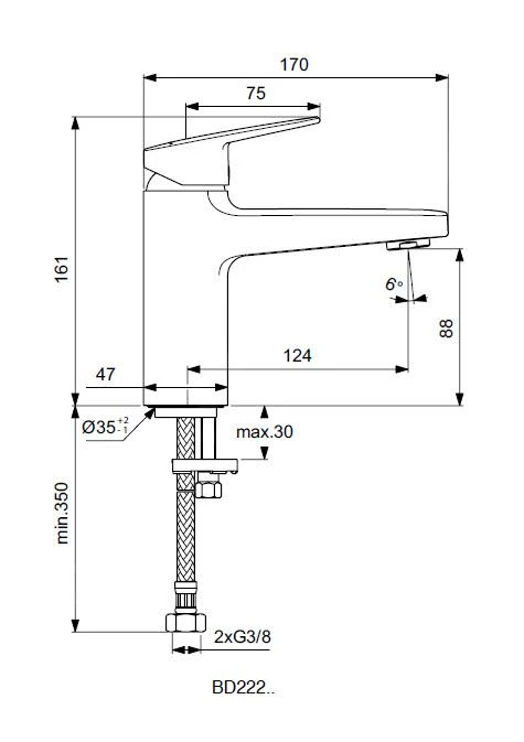 Ideal Standard CeraPlan - Wastafelkraan Grande, Chroom BD222AA 2 Ideal Standard CeraPlan - Wastafelkraan Grande, Chroom BD222AA - Afbeelding 2