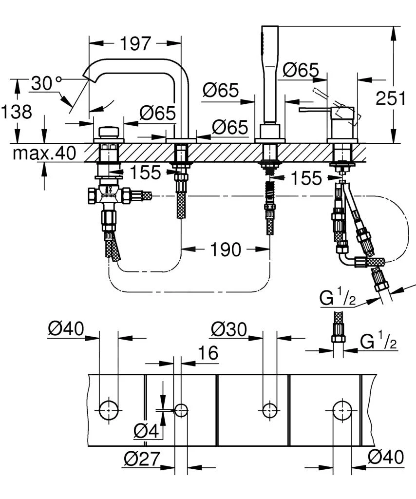 Grohe Essence - 4-gats Badrandcombinatie, Grafiet Donker 19578A01 2 Grohe Essence - 4-gats Badrandcombinatie, Grafiet Donker 19578A01 - Afbeelding 2