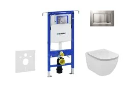 Geberit Duofix - Set Voorwandinstallatie, Toilet En Zitting Ideal Standard Tesi, Sigma30 Bedieningsplaat, Mat Chroom/chroom 111.355.00.5 NF7