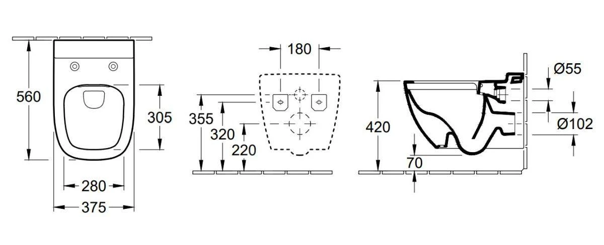 Villeroy & Boch Antheus - Wandcloset, DirectFlush, CeramicPlus, Stone White 4608R0RW 2 Villeroy & Boch Antheus - Wandcloset, DirectFlush, CeramicPlus, Stone White 4608R0RW - Afbeelding 2