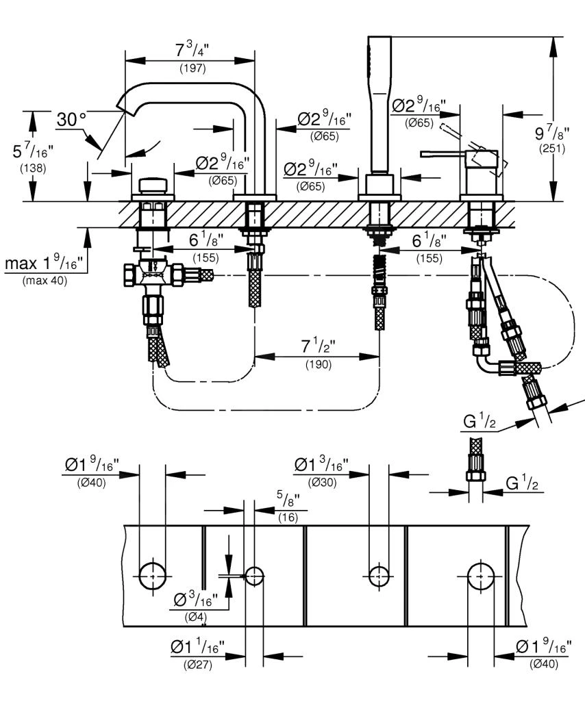 Grohe Essence - Badrandcombinatie, 4-gats, Grafiet Donker, Geborsteld 19578AL1 2 Grohe Essence - Badrandcombinatie, 4-gats, Grafiet Donker, Geborsteld 19578AL1 - Afbeelding 2