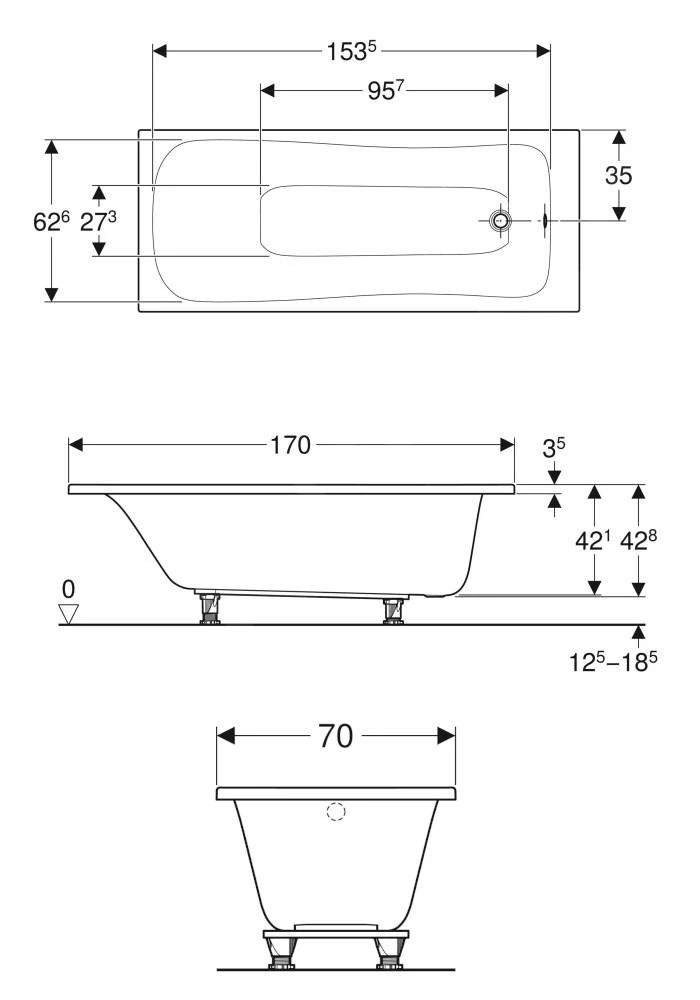 Geberit Selnova - Bad 1700x700x428 Mm, Wit 554.284.01.1 2 Geberit Selnova - Bad 1700x700x428 Mm, Wit 554.284.01.1 - Afbeelding 2