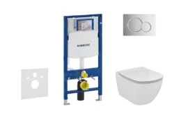 Geberit Duofix - Inbouwreservoir Voor Hangend Toilet Met SIGMA01 Bedieningsknop, Glanzend Chroom + Ideal Standard Tesi - Hangend Toilet En Wc-bril, Aquablade, SoftClose 111.300.00.5 NU2