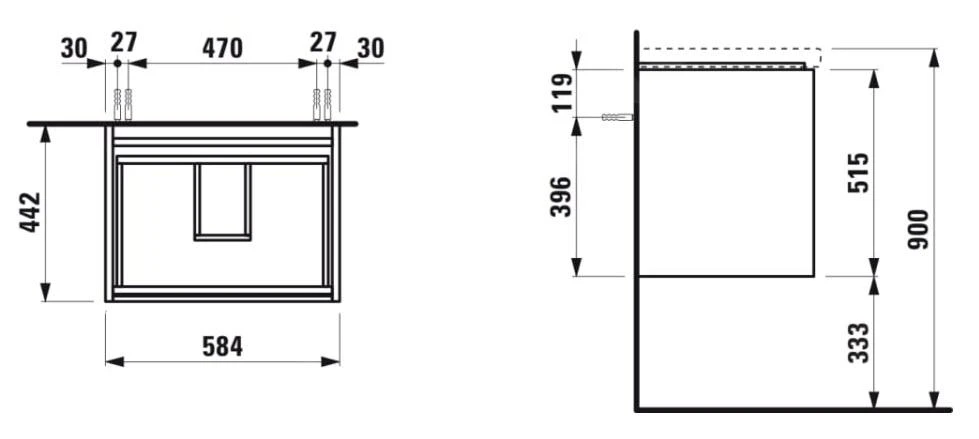 Laufen Lani - Wastafelonderkast, 58x44x52 Cm, 2 Laden, Eiken H4035321122671 2 Laufen Lani - Wastafelonderkast, 58x44x52 Cm, 2 Laden, Eiken H4035321122671 - Afbeelding 2