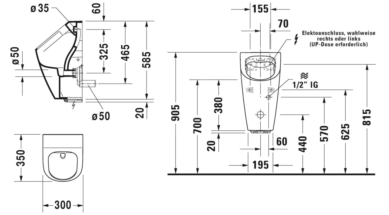 Duravit ME By Starck - Electronische Urinoir, Afvoer Horizontaal, Rimless, Wit 2809310093 2 Duravit ME By Starck - Electronische Urinoir, Afvoer Horizontaal, Rimless, Wit 2809310093 - Afbeelding 2
