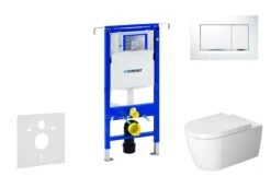 Geberit Duofix - Toiletset Met Sigma30 Bedieningsplaat, Wit/glanzend Chroom + Duravit ME By Starck Hangend Toilet En Wc Bril, Rimless, SoftClose 111.355.00.5 NM5