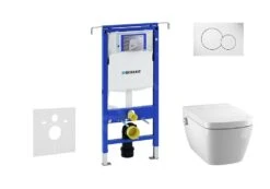 Geberit Duofix - Inbouwreservoir Voor Hangend Toilet Met SIGMA01 Bedieningsknop, Alpine Wit + Tece One - Hangend Douche-wc En Wc-bril, Rimless, SoftClose 111.355.00.5 NT1