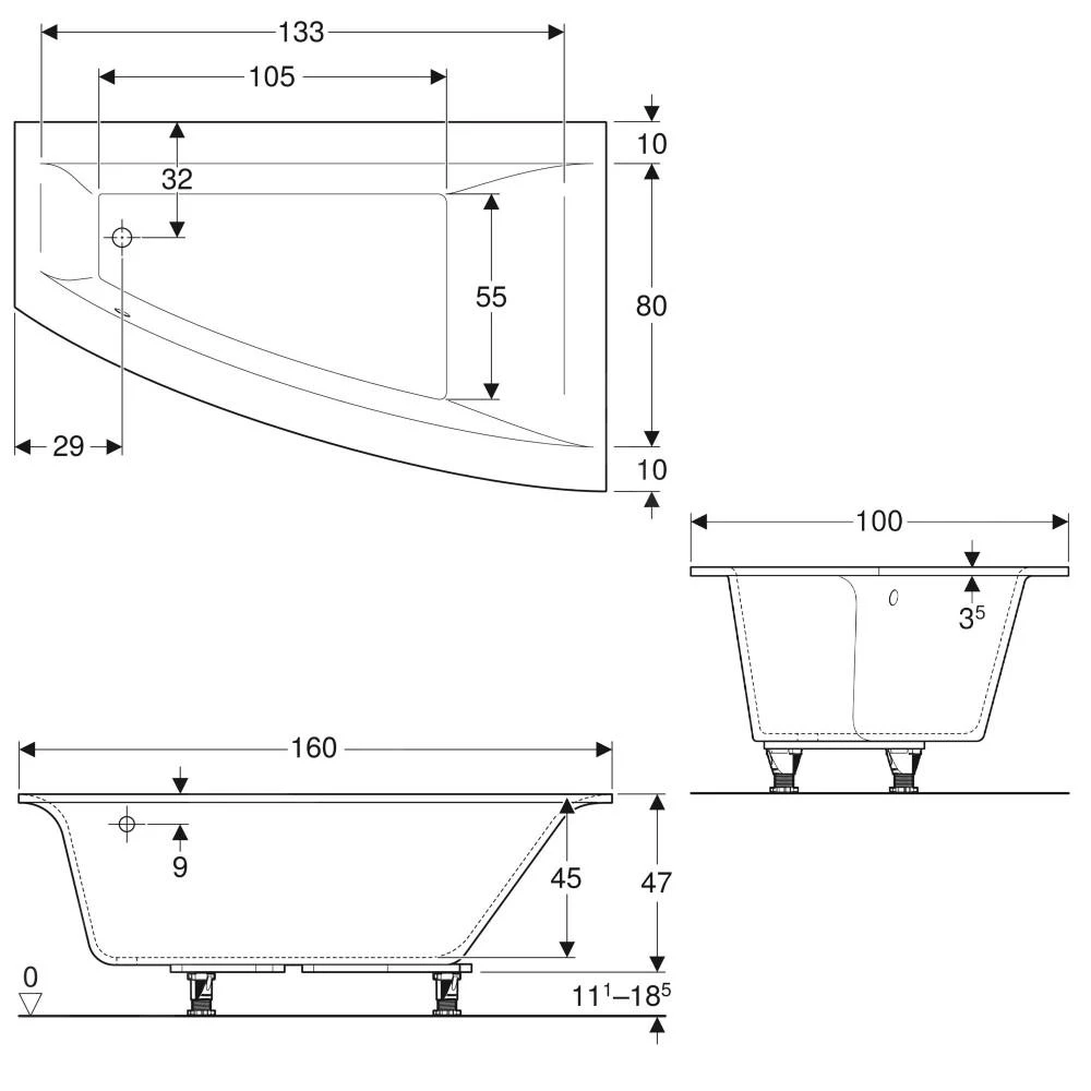 Geberit Selnova Square - Asymmetrisch Bad 1600x1000x470 Mm, Rechts, Wit 554.290.01.1 2 Geberit Selnova Square - Asymmetrisch Bad 1600x1000x470 Mm, Rechts, Wit 554.290.01.1 - Afbeelding 2