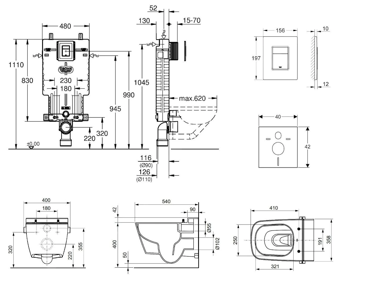 Grohe Uniset - Complete Toiletset Douche WC + Tece Wc Zitting, Skate Cosmo Bedieningsplaat, Rimless, SoftClose, Chroom 38643SET-KT 2 Grohe Uniset - Complete Toiletset Douche WC + Tece Wc Zitting, Skate Cosmo Bedieningsplaat, Rimless, SoftClose, Chroom 38643SET-KT - Afbeelding 2