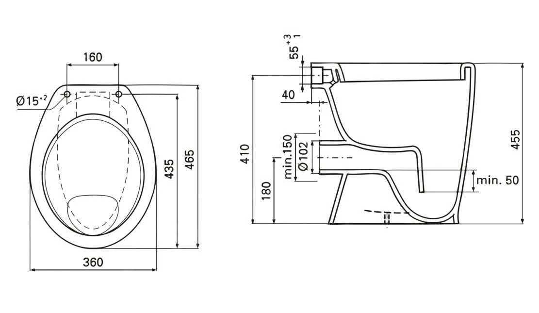 Ideal Standard Eurovit - Staande Wc, Barrièrevrij, Vlakspoel, Wit V311601 2 Ideal Standard Eurovit - Staande Wc, Barrièrevrij, Vlakspoel, Wit V311601 - Afbeelding 2