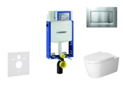 Geberit Kombifix - Toiletset Met Sigma30 Bedieningsplaat, Chroom Mat/chroom + Duravit ME By Starck Hangend Toilet En Wc Bril, Rimless, SoftClose 110.302.00.5 NM7