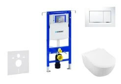 Geberit Duofix - Toiletset Met Sigma30 Bedieningsplaat, Wit/glanzend Chroom + Villeroy Boch Hangend Toilet En Wc Bril, SoftClose, DirectFlush, CeramicPlus 111.355.00.5 NI5